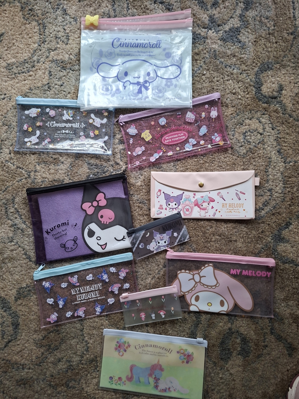 Sanrio Pink & Purple Character Pouch Bundle - My Melody, Cinnamoroll, Kuromi